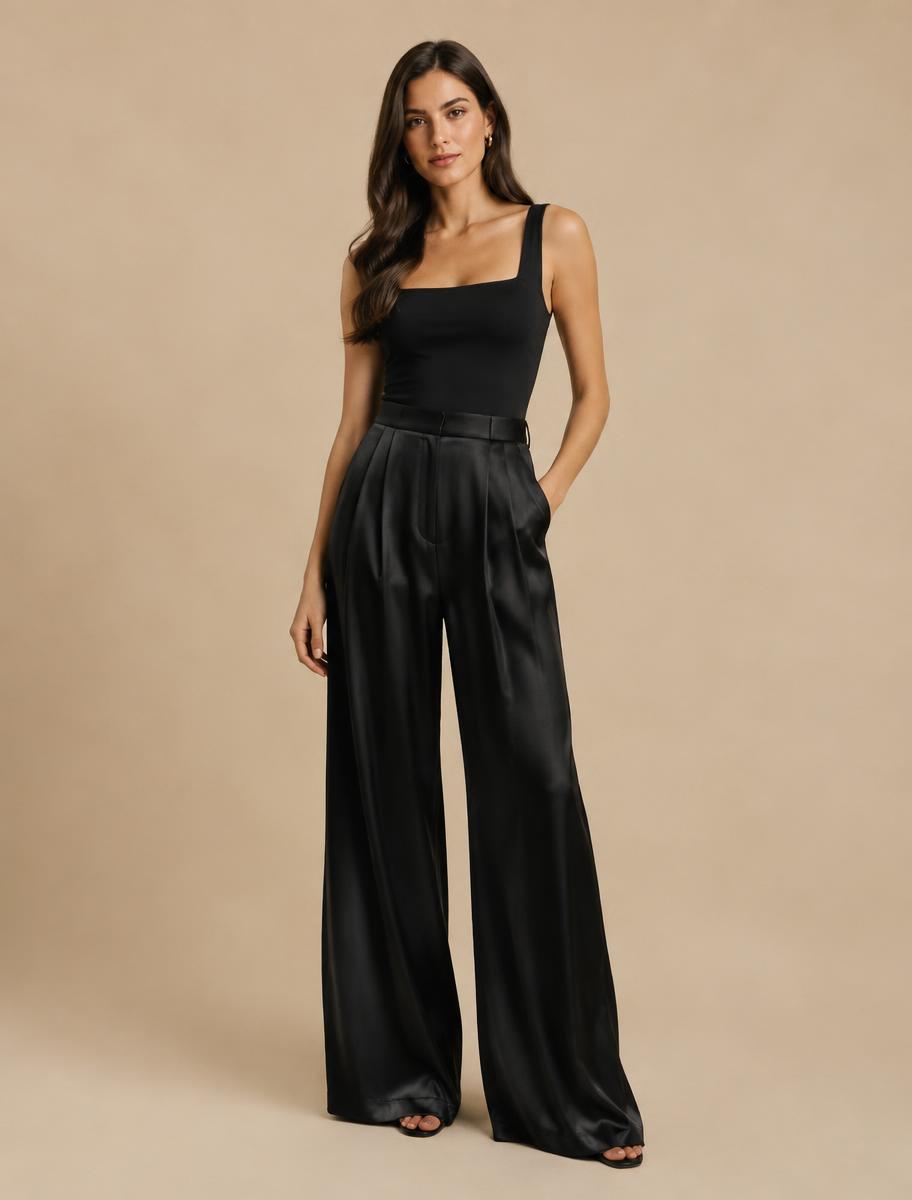 Satin Wide-Leg Evening Pant