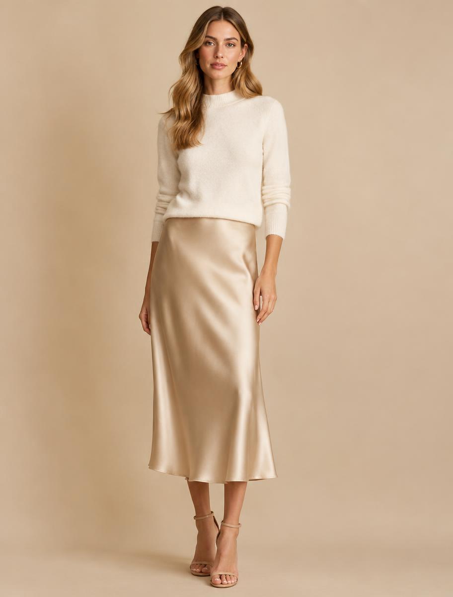 Satin Bias Midi Skirt